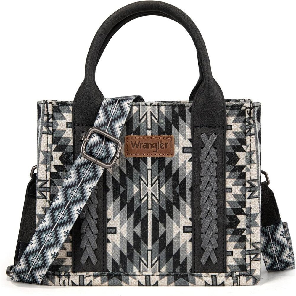 Mini Tote Bag Canvas Cotton Vegan Leather Western Style Aztec Crossbody